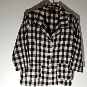 TOOFAN‎ Linen Women's Black and White Checkered Jacket. 2 Pockets Size Meduim.